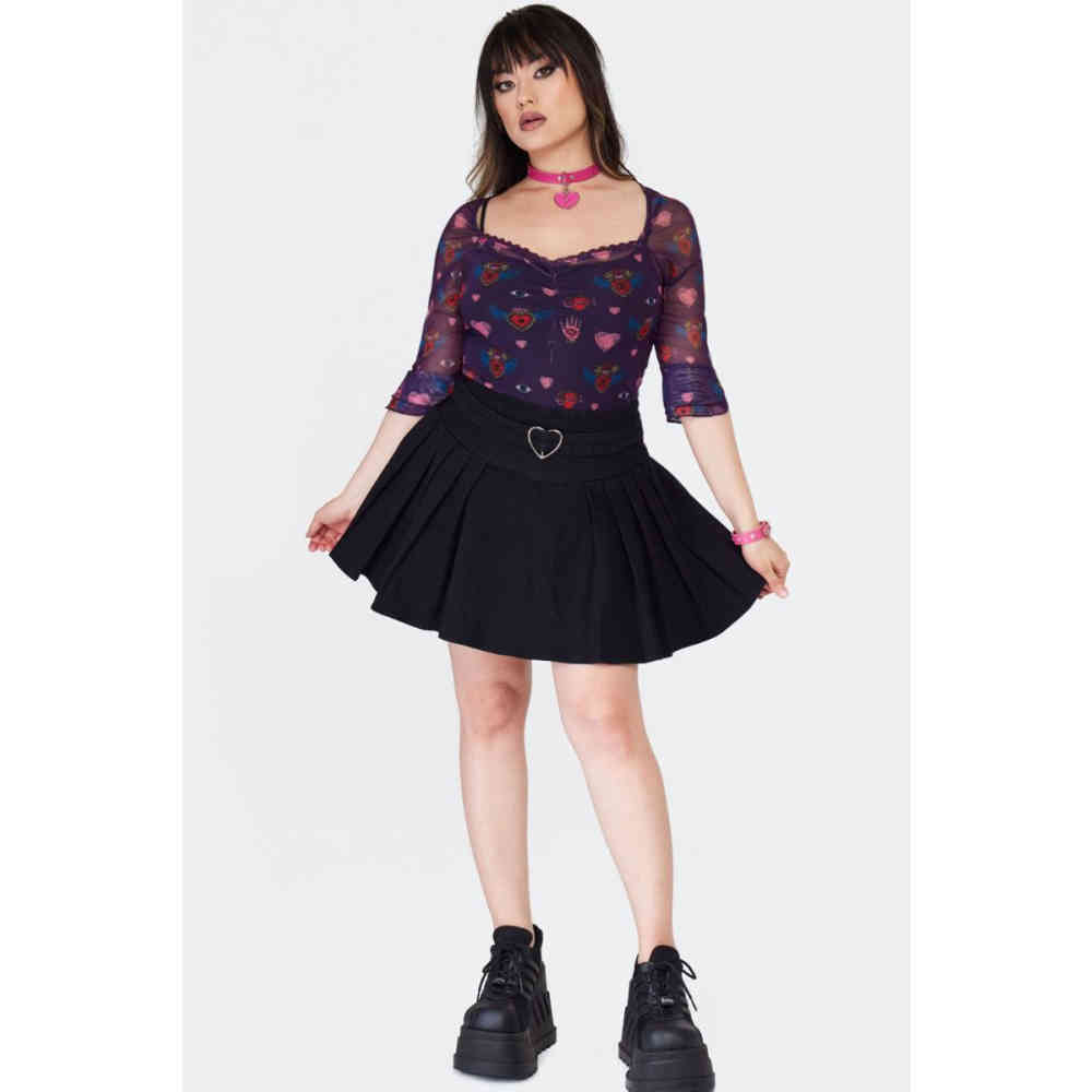 Jawbreaker - Heart Buckles Pleated Korte rok - Zwart